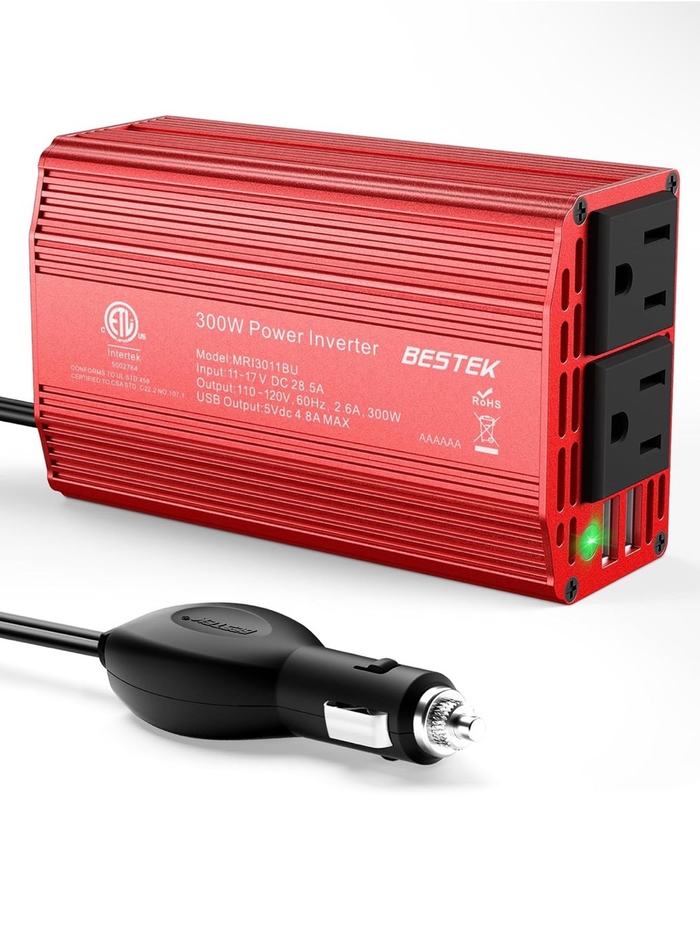 BESTEK 300W Red Power Inverter - MRI3011BU